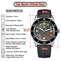 San Martin SN0151GL 39mm Miyota 90S5 Montre automatique pour homme avec cadran guilloché en nacre, montre de plongée à remontage automatique, luminescence BGW-X1, 20 bars