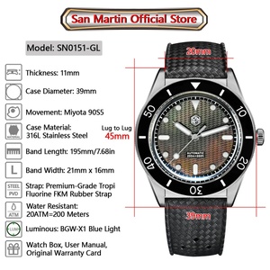 Reloj Automático para Hombre San Martin SN0151GL 39mm Miyota 90S5 con Esfera Guilloché MOP, Reloj de Buceo de Cuerda Automática con Luminosidad BGW-X1, 20 Bar - Product Image 6