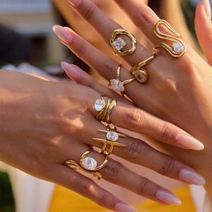 Anillo de Moda Talla 6 7 8 de Acero Inoxidable 316, Anillo Hip Hop Chapado en Oro de 14k con Circonita, Anillo de Compromiso para Mujer - Product Image 1