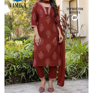 Artridhs helia ชุดคุระตาผ้าฝ้ายลายพื้นเมืองปากีสถานสำหรับผู้หญิงชุดสูทพิมพ์ลายแฟนซีราคาดีที่สุดสำหรับฤดูร้อน - Product Image 1