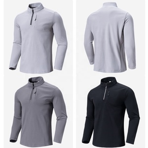 All'ingrosso uomo maniche lunghe 1/4 Zip camicie sportive da ginnastica in pile di poliestere per Fitness Quater con Zip camicie nere per gli uomini - Product Image 2