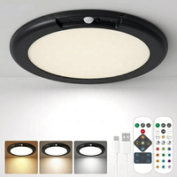 Éclairage de plafond certifié KC CE FCC, lumière à détecteur de mouvement rechargeable avec télécommande sans fil, lumière LED 3CCT pour placard et douche, noir