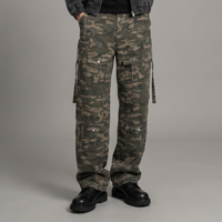 Pantalon cargo camouflage pour homme, style utilitaire, coupe droite, multi-poches, effet usé et déchiré, logo personnalisé, streetwear