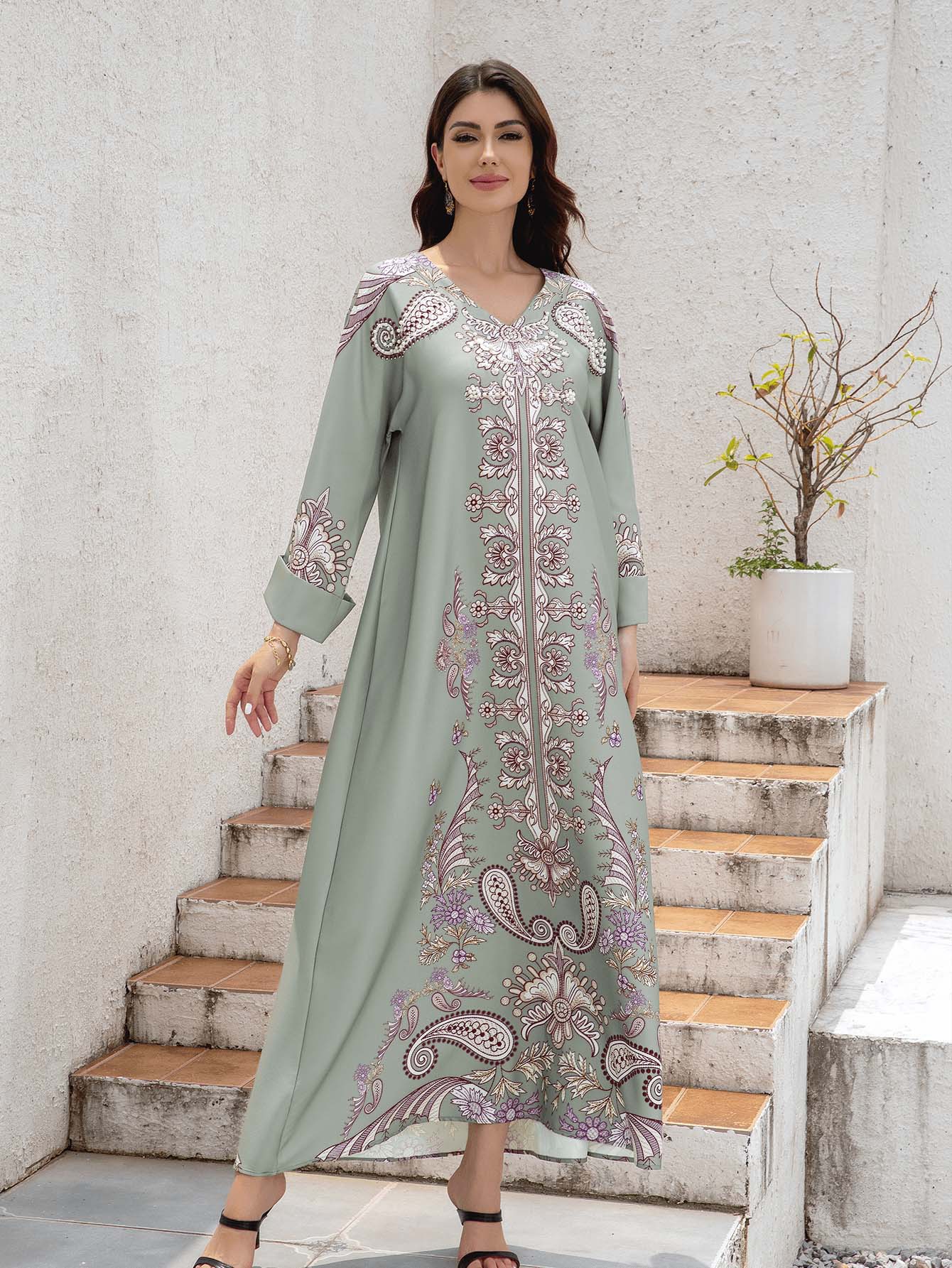 elegant muslim evening dresses Sequin Lace Evening Dress with Draped Waist Detail and Side Panel Accent