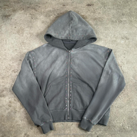 Ensemble de survêtement personnalisé pour homme : sweat à capuche zippé avec strass et pantalon évasé, effet délavé à l'acide