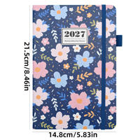 Agenda hebdomadaire et mensuel 2027, carnet élégant en cuir PU à fleurs, couverture rigide A5, 144 pages avec bande élastique, cadeaux d'entreprise, Cuadernos