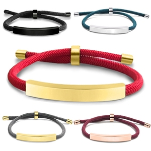 Logo personalizzato Unisex <span class=keywords><strong>bracciale</strong></span> in acciaio inossidabile fortunato tessuto fatto a mano corda regolabile <span class=keywords><strong>con</strong></span> <span class=keywords><strong>incisione</strong></span> in bianco per gli uomini donne stile alla moda - Product Image 1