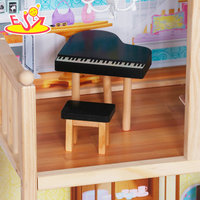 Rumah Boneka Kayu dengan Perlengkapan Furnitur, Balkon, Taman, dan Kamar yang Lengkap, Mainan Peran untuk Anak-anak W06A358C