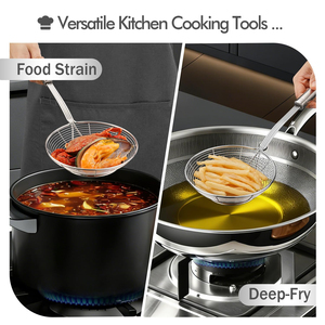 Grand passoire de cuisine en acier inoxydable, égouttoir domestique en métal, filtre à raviolis, panier de drainage pour friture et fondue - Product Image 5