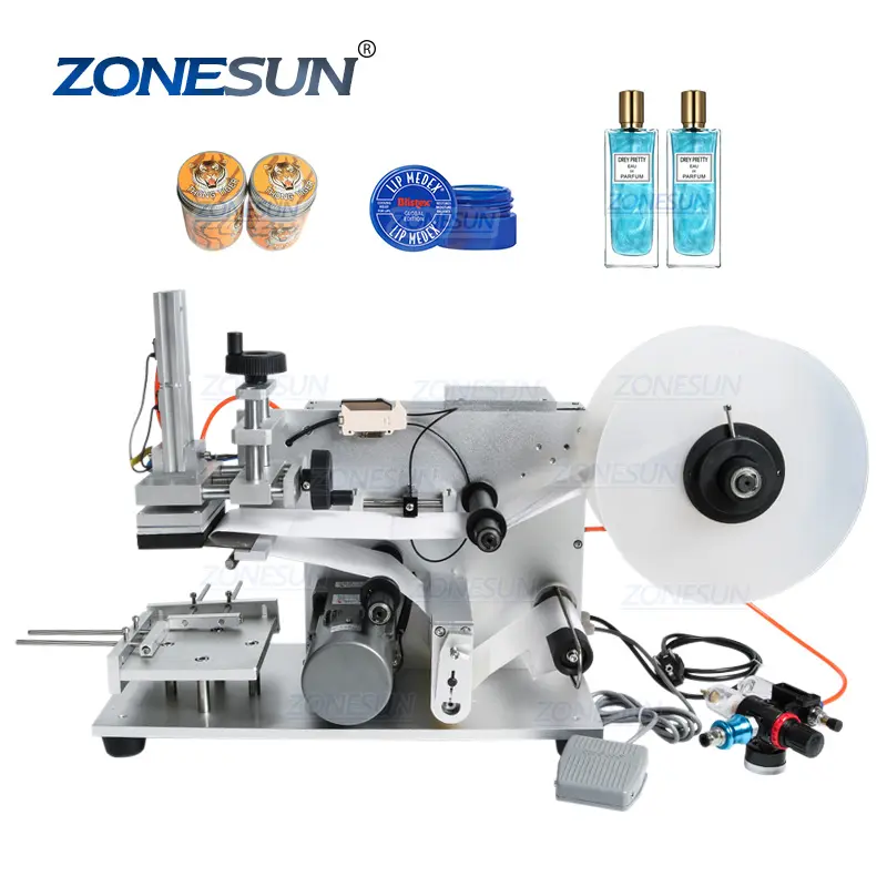 Zonesun ZS-TB60 Semi-Automatische Pneumatische Platte Etiketteermachine Bovenzijde Flessendop Zelfklevende Sticker Etiket Applicator