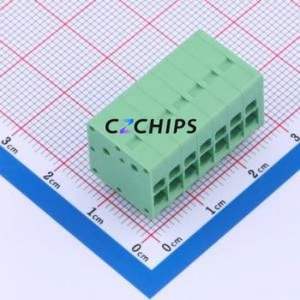 JL271R-35007G01 Spring Terminal Block Bent Lead Through Hole,P=3.5mm Connector 1x7P 3.5mm Green Right Angle Insert - Product Image 1