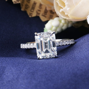 Anillo de boda de compromiso para mujer, <span class=keywords><strong>oro</strong></span> <span class=keywords><strong>blanco</strong></span> de 10k, <span class=keywords><strong>14k</strong></span>, 18k, 1ct, 2 quilates, Esmeralda cortada, Diamante de moissanita, <span class=keywords><strong>precio</strong></span> al por mayor - Product Image 5