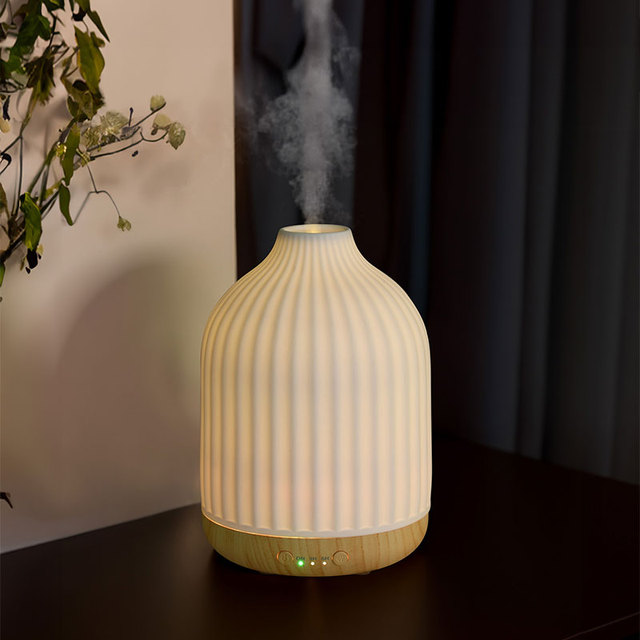 Wholesale 7 Color Changing Essential Oil Scent Diffuser Ultrasonic Fragrance Wood Base Ceramic Aroma Diffuser for Home Bedroom