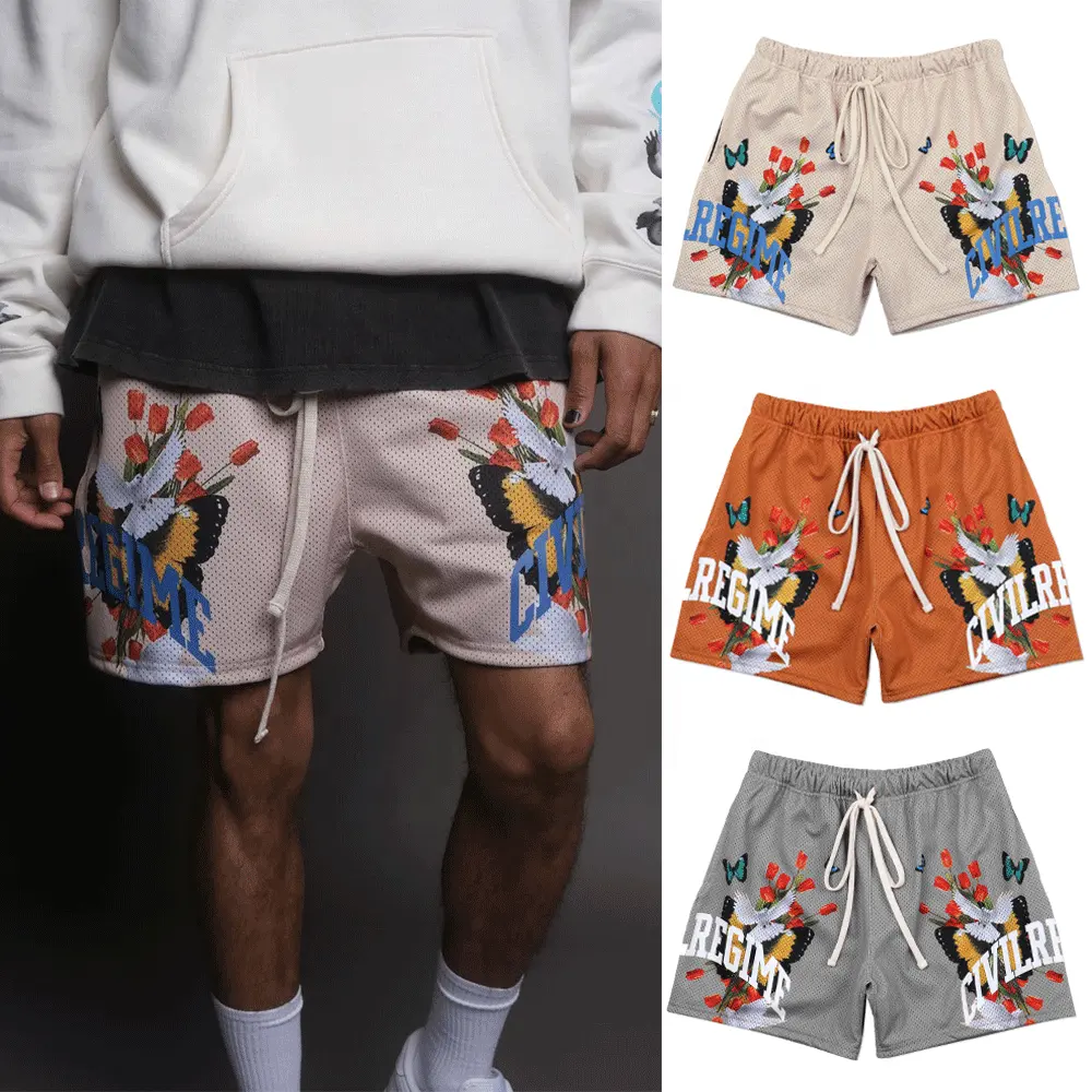 Hip Hop Mens Gym Shorts Custom Mesh Shorts Pattern Printing Logo Summer Cargo Plus Size Men's Knee Length Shorts