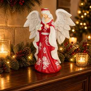 Statuetta <span class=keywords><strong>Angelo</strong></span> Bianco in Resina con Abito Rosso, <span class=keywords><strong>Ali</strong></span> e Colomba, Decorazione Natalizia Religiosa, Ornamento da Tavolo da Collezione, Regalo all'Ingrosso - Product Image 2