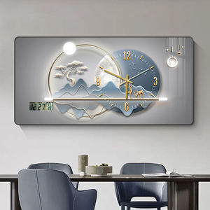 Art mural en porcelaine cristalline encadré de style Art déco <span class=keywords><strong>moderne</strong></span> avec horloge, décoration intérieure légère pour le salon - Product Image 2