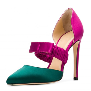 Size 47 D'Orsay Pumps Women's Satin Dress Shoes Woman Bowtie High Heel Pumps Color Match Shoes - Product Image 1