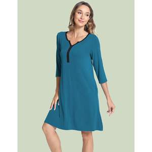 Camisón de Manga Corta de Viscosa de Bambú y Modal Tencel Premium para Mujer, Ropa de Dormir Suave con Cuello en V, Conjuntos de Pijamas para Mujer - Product Image 2