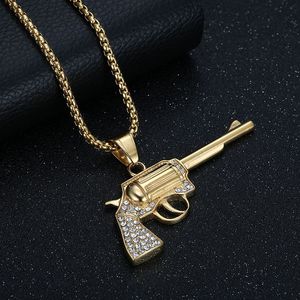 yunnique Revolver Pendant Necklace Stainless Steel Gold Plated Pave Setting Men's Hip Hop Jewelry Gift - Product Image 2