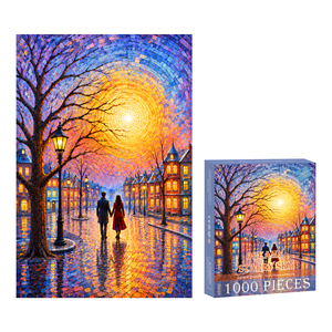 Puzzle personnalisé Mosaïque Romantique Street Dusk 1000 pièces 700x500mm Planche grise Impression HD Découpe de précision Finition mate Boîte cadeau OEM - Product Image 1