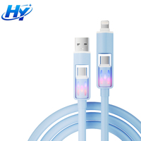 Câble de charge rapide 4 en 1 PD 60W, cordon de charge en silicone hautement élastique pour téléphone L et Type C, tablette, ordinateur portable