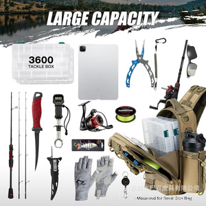 Sac à cannes à pêche grande capacité, sac à dos tactique multifonctionnel en nylon avec bandoulière, rangement pour équipement de pêche - Product Image 4