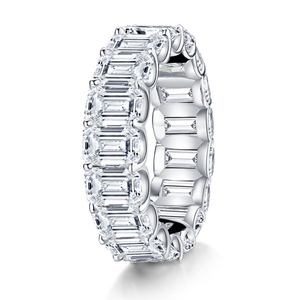 High Quality White Radiant CZ <strong>Emerald</strong> Cut Full Stone Eternity Band <strong>Ring</strong> 925 Sterling Silver - Product Image 5