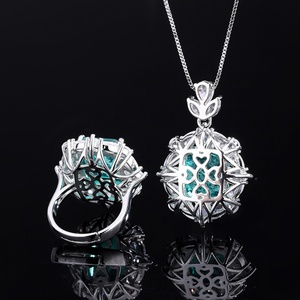 Fashion Eco-friendly Brass Bridal Necklace and <b>Rings</b> <b>Set</b> 12*14MM Green Zircon Handmade Jewelry <b>Sets</b> for <b>Women</b> - Product Image 6