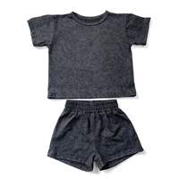 Set pakaian katun uniseks, setelan baju celana pendek gaya Batik, kaus kasual lengan pendek gaya OEM warna polos, pakaian dua potong untuk bayi laki-laki dan perempuan