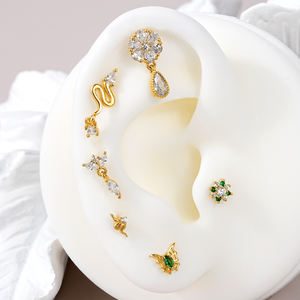 Toposh Clear Cz Bengelen Bloem Ster Slang Oor Stud Draadloze Zirkoon Lip 925 Sterling Zilveren Sieraden <span class=keywords><strong>Labret</strong></span> Piercing - Product Image 3