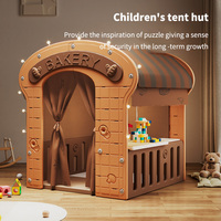 Casita de Juegos Infantil Tipo Panadería, Carpa Grande de Plástico para Interiores, Cabaña de Juego Privada para Niños con Cortina y Luces de Cadena