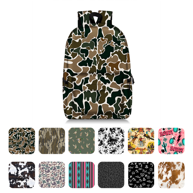 New Customizable Large Capacity Western Camo Cow Print School Travel Canvas Backpack