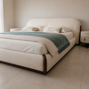 Cadre de lit rembourré en bouclette blanche avec tables de chevet, lit plateforme moderne en tissu doux, ensemble de <span class=keywords><strong>chambre</strong></span> à coucher pour la maison et l'hôtel - Product Image 6