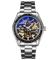 Skmei Luxury Montre mécanique à cadran squelette automatique pour hommes Montre-bracelet unique en acier inoxydable
