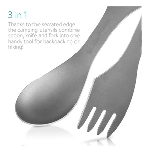 Combo 3 trong 1 kim loại bạc du lịch ngoài trời dã ngoại thép không gỉ Titan spork cắm trại ngã ba và muỗng dao Bộ dao kéo - Product Image 4