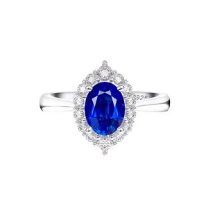 LZR 8A Advanced Zirconia Luxury Ladies Jewelry Sterling Silver With Charm Blue tone White Gold Zirconium Round Sapphire Ring