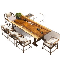 Table à thé en bois massif à bord naturel, grande table à manger en dalle de noyer pour la maison, la salle de thé, le bureau ou les négociations