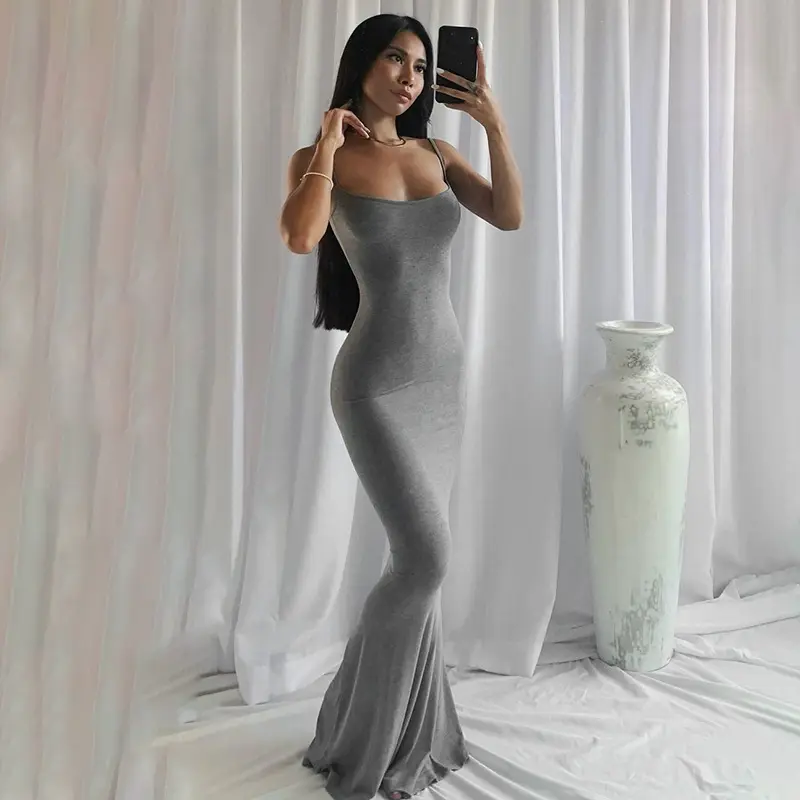 Wholesale 2023 fashion women sleeveless floor length bodycon dress kim kardashian casual spaghetti strap skims maxi dresses