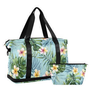 Custom Hawaii Flower Large Capacity Waterproof Polyester Storage Luggage Duffel Fitness Portable Travel Bag With Makeup Pouch - Product Image 1