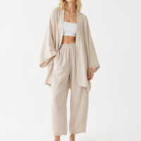 Nouvel ensemble de chemise longue et pantalon en lin doux pour femme, coupe ample, deux pièces, tenue printemps-automne pour femmes musulmanes