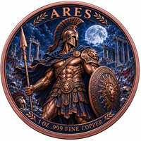 Pièces de monnaie rondes en cuivre pur 99,9 % de 1 oz, série Mythologie Grecque Antique, Ares, double face, en relief 3D, artisanat métallique coloré