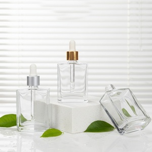 Hot Selling Cosmetic Rectangular <b>Bottle</b> Pink Silk Screen logo 50ml 100ml Essential Oil <b>Bottle</b> with Gold Aluminum <b>Dropper</b> Cap - Product Image 1