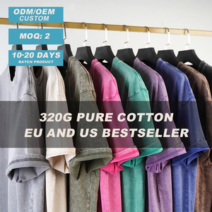 Camiseta de Manga Corta para Hombre, Cuello Redondo, Algodón Grueso de 320G, Corte Holgado, Estilo <span class=keywords><strong>Vintage</strong></span> Lavado, con Logotipo Personalizado POD, Venta al Por Mayor ODM para UE y EE. UU. - Product Image 1