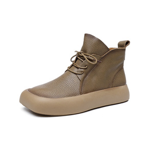 2022 bout carré pour Martin bottines femmes haut court baril litchi motif en cuir véritable à la mode Style ethnique pour - Product Image 5