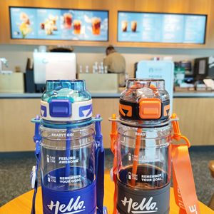 Simple 1000Ml Duckbill Straw Water Bottle With Scale And Strap Portable Fitness Sports Cup - Product Image 3