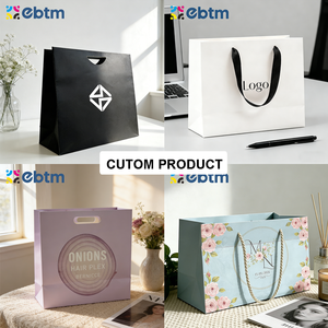 Sacs en papier personnalisés avec logo imprimé, sacs cadeaux en papier kraft blanc de luxe avec poignée en ruban pour sacs de shopping, vêtements - Product Image 6