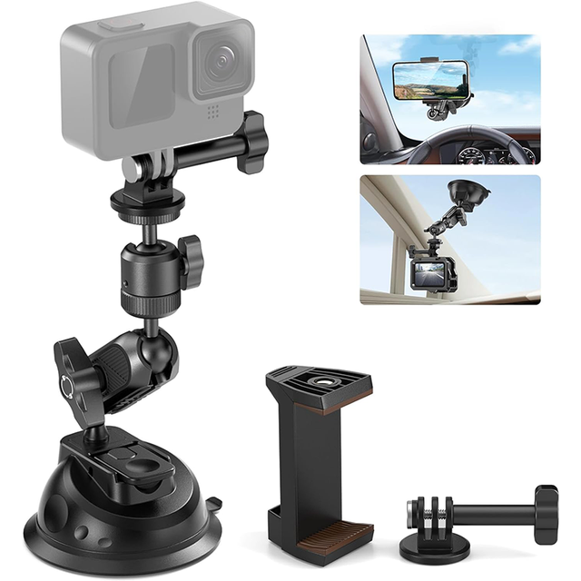 NEEWER Suction Cup Mount for GoPro with Magic Arm Tilt Ball Head Quick Buckle Lock Outside Windshield Car Mount CA029