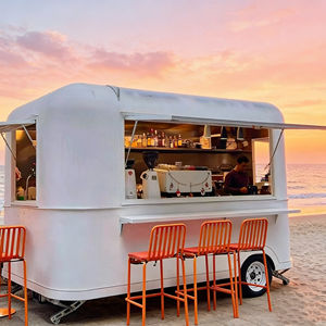 Chariot mobile blanc à 4 roues en acier inoxydable avec tabourets de bar d'extérieur pour la vente de glaces et de restauration rapide dans les zones piétonnes urbaines - Product Image 2