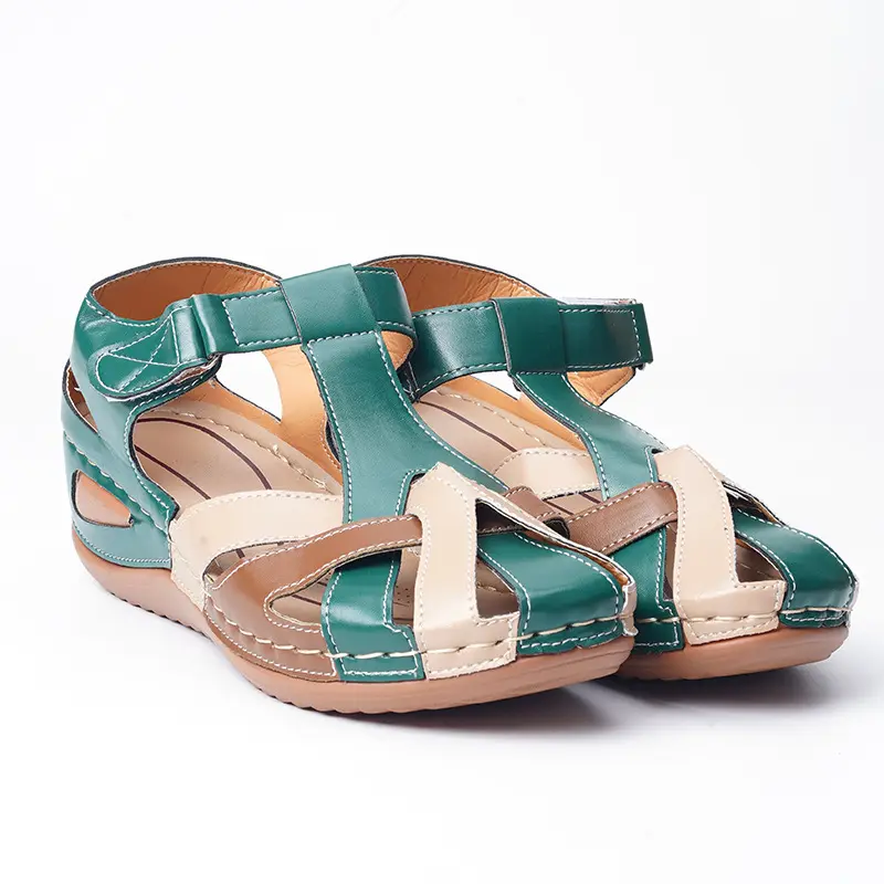 Plus Size Summer New Retro Round Toe Wedge Ladies Roman Shoes Cross Buckle Women Sandals
