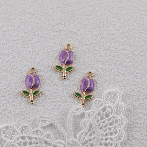 Pendentif en alliage en forme de tulipe rose, rouge, bleu, violet, pour la création de bijoux DIY, accessoires pour boucles d'oreilles et bracelets - Product Image 4